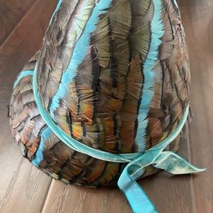 Vintage 60s  Shari Brett Originals feather hat stunning shimmer turquoise velvet